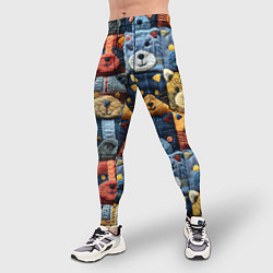 Тайтсы мужские Вязанные еноты на пэчворк, цвет: 3D-принт — фото 2