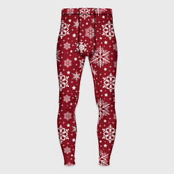 Тайтсы мужские Новогодний узор - белые снежинки на красном фоне, цвет: 3D-принт