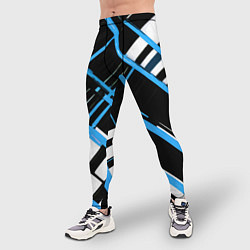 Тайтсы мужские Сине-белые линии на чёрном фоне, цвет: 3D-принт — фото 2