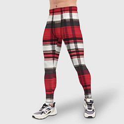Тайтсы мужские Красно-белая ткань в клетку, цвет: 3D-принт — фото 2