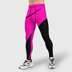 Тайтсы мужские Розовый с чёрным двуцветный с полосой, цвет: 3D-принт — фото 2