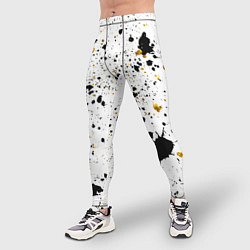 Тайтсы мужские Черные и золотистые пятна краски на белом фоне, цвет: 3D-принт — фото 2