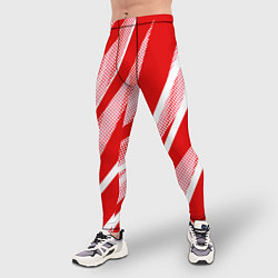 Тайтсы мужские Красно-белый абстракция с полосами, цвет: 3D-принт — фото 2