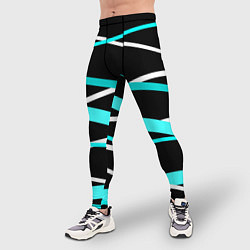 Тайтсы мужские Чёрный с бело-голубыми полосами, цвет: 3D-принт — фото 2