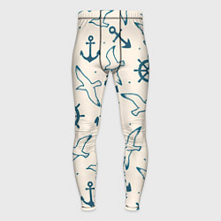 Тайтсы мужские Морской паттерн из штурвалов, чаек и якорей, цвет: 3D-принт
