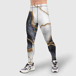 Тайтсы мужские Мрамор белый и черный с золотом, цвет: 3D-принт — фото 2