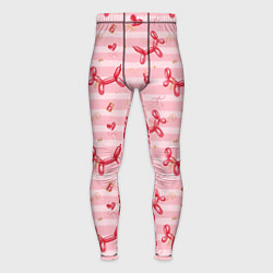 Тайтсы мужские Красные шарики-собачки на розовых полосках, цвет: 3D-принт