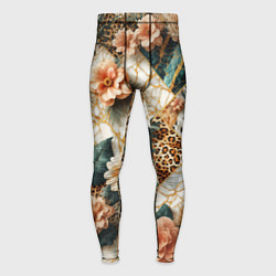 Тайтсы мужские Цветы на кусках мрамора и леопардовом узоре, цвет: 3D-принт