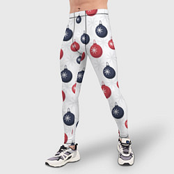 Тайтсы мужские Синие и красные новогодние шары со снежинками, цвет: 3D-принт — фото 2