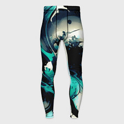 Тайтсы мужские Чёрный с бирюзовым абстракция тёмные краски, цвет: 3D-принт