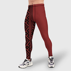 Тайтсы мужские Узоры славянские в красном цвете, цвет: 3D-принт — фото 2