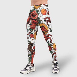 Тайтсы мужские Красный конь в стиле татуировки, цвет: 3D-принт — фото 2