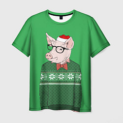 Футболка мужская New Year: Hipster Piggy, цвет: 3D-принт