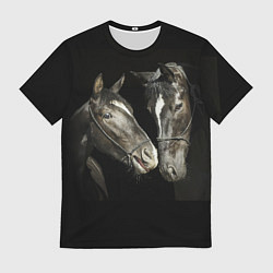 Футболка мужская Черные лошади, цвет: 3D-принт