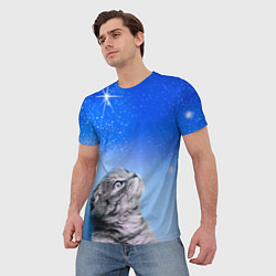 Футболка мужская Кот и космос, цвет: 3D-принт — фото 2