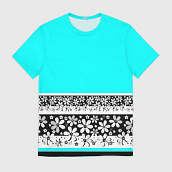 Футболка мужская Цветочный бирюзовый узор, цвет: 3D-принт