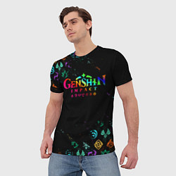 Футболка мужская GENSHIN IMPACT NEON LOGO RAINBOW STYLE, ЭМБЛЕМЫ, цвет: 3D-принт — фото 2