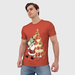 Футболка мужская Дед Мороз и шампанское, цвет: 3D-принт — фото 2
