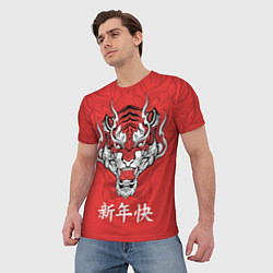 Футболка мужская Красный тигр - дракон, цвет: 3D-принт — фото 2