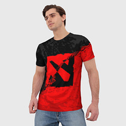 Футболка мужская DOTA 2 RED BLACK LOGO, БРЫЗГИ КРАСОК, цвет: 3D-принт — фото 2