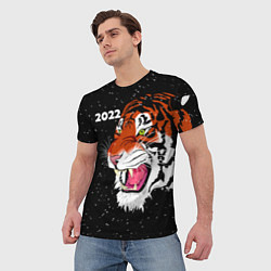 Футболка мужская Рычащий Тигр и Снегопад 2022, цвет: 3D-принт — фото 2
