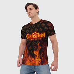 Футболка мужская GENSHIN IMPACT FIRE SYMBOL ОГНЕННАЯ СТИХИЯ, цвет: 3D-принт — фото 2