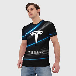Футболка мужская Tesla - Неоновые полосы, цвет: 3D-принт — фото 2