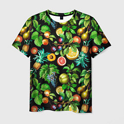 Футболка мужская Сочные фрукты - персик, груша, слива, ананас, цвет: 3D-принт