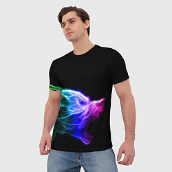 Футболка мужская Wolf Grin Волк Оскал Неон Neon, цвет: 3D-принт — фото 2