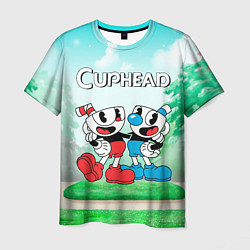 Футболка мужская Cuphead Красная и синяя чашечка, цвет: 3D-принт