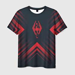 Футболка мужская Красный Символ Skyrim на темном фоне со стрелками, цвет: 3D-принт