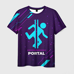 Футболка мужская Символ Portal в неоновых цветах на темном фоне, цвет: 3D-принт