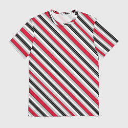 Футболка мужская Красно-серый полосатый узор, цвет: 3D-принт