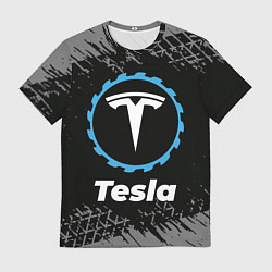 Футболка мужская Tesla в стиле Top Gear со следами шин на фоне, цвет: 3D-принт