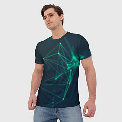 Футболка мужская Зеленые абстрактные взаимосвязанные линии нейроны, цвет: 3D-принт — фото 2