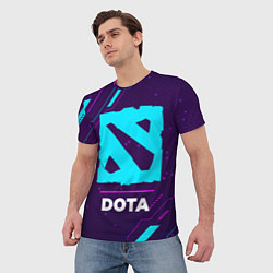 Футболка мужская Символ Dota в неоновых цветах на темном фоне, цвет: 3D-принт — фото 2