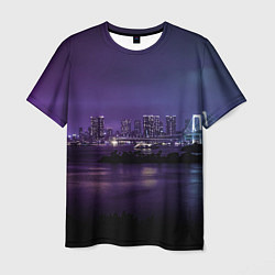 Футболка мужская Неоновый город с рекой - Фиолетовый, цвет: 3D-принт