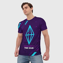 Футболка мужская Символ The Sims в неоновых цветах на темном фоне, цвет: 3D-принт — фото 2