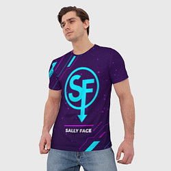 Футболка мужская Символ Sally Face в неоновых цветах на темном фоне, цвет: 3D-принт — фото 2