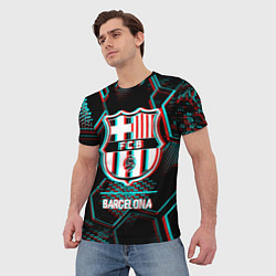 Футболка мужская Barcelona FC в стиле Glitch на темном фоне, цвет: 3D-принт — фото 2
