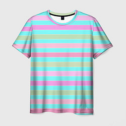 Футболка мужская Pink turquoise stripes horizontal Полосатый узор, цвет: 3D-принт