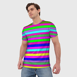 Футболка мужская Multicolored neon bright stripes, цвет: 3D-принт — фото 2