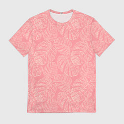 Футболка мужская Бежевые листья монстеры на розовом, цвет: 3D-принт