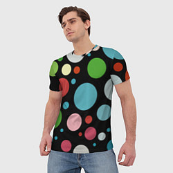 Футболка мужская Разноцветные круги на чёрном фоне, цвет: 3D-принт — фото 2