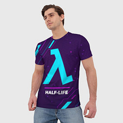 Футболка мужская Символ Half-Life в неоновых цветах на темном фоне, цвет: 3D-принт — фото 2