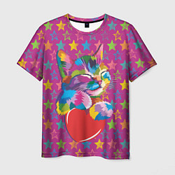 Футболка мужская Сердечный котик в поп-арте, цвет: 3D-принт