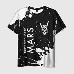 Футболка мужская Thirty Seconds to Mars и рок символ на темном фоне, цвет: 3D-принт