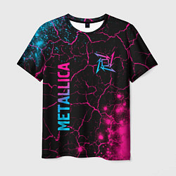 Футболка мужская Metallica - neon gradient: символ и надпись вертик, цвет: 3D-принт