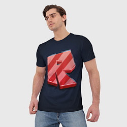 Футболка мужская Roblox red - Роблокс полосатый логотип, цвет: 3D-принт — фото 2