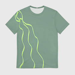 Футболка мужская Абстрактные зеленые линии на фоне цвета хаки, цвет: 3D-принт